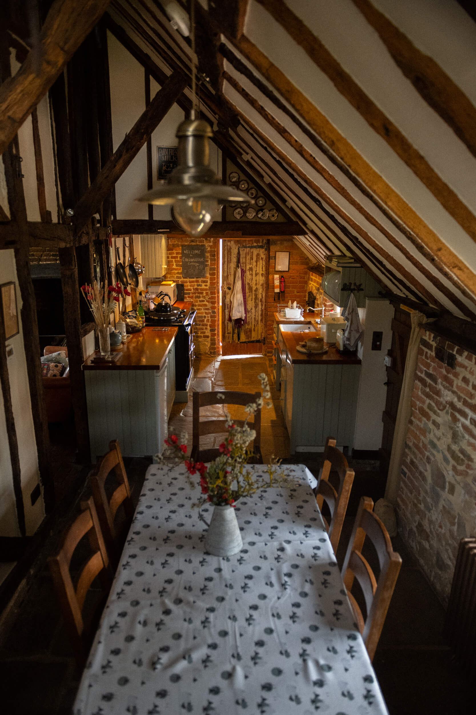 Looking down on the cottage kitchen