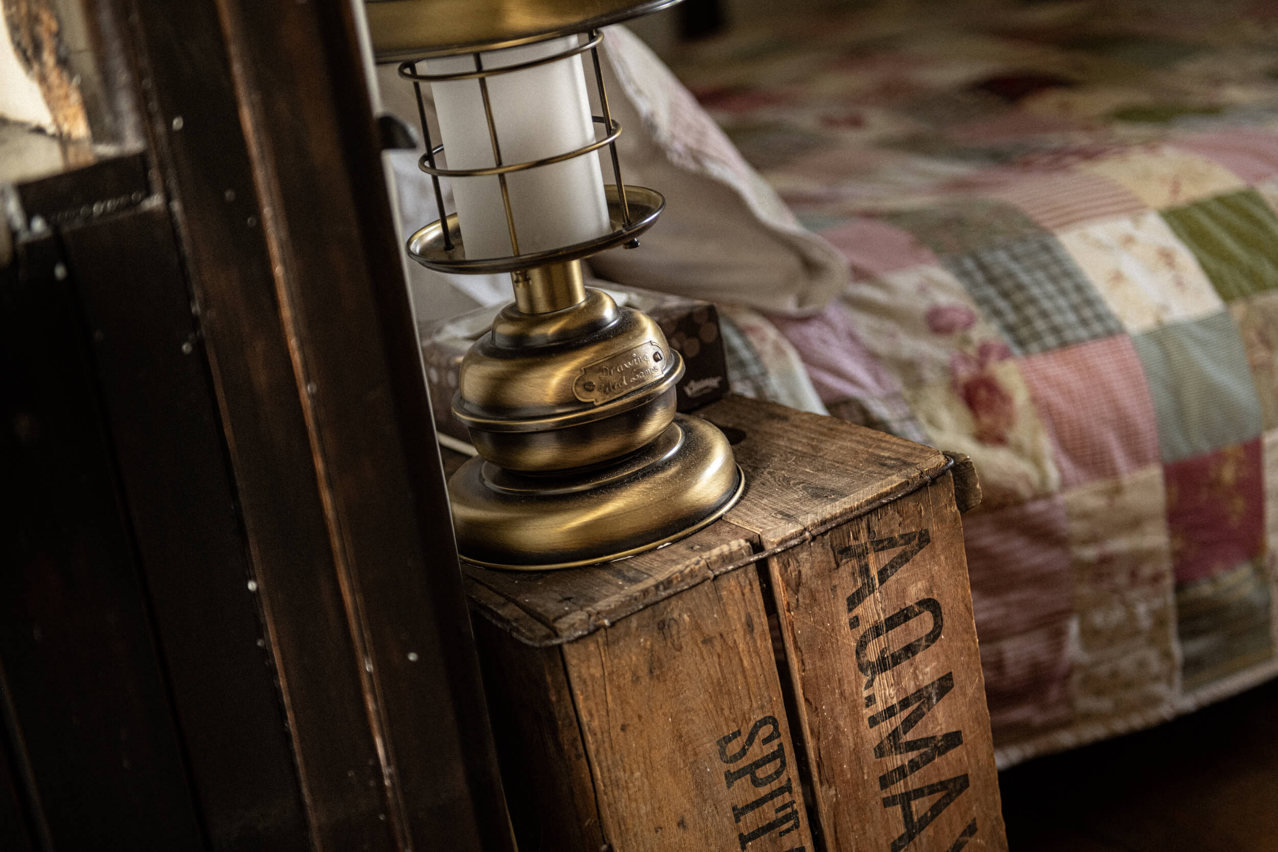 Close up of a lamp on side table