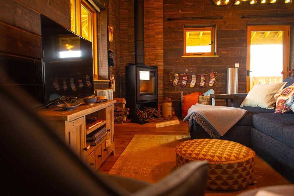 The living room with fireplace